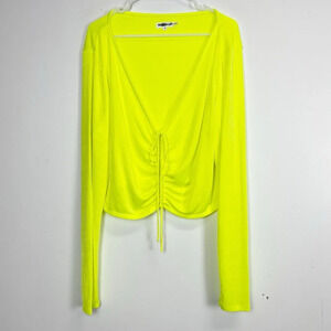Good American Top Womens Size 6 3XL Neon Yellow Long Sleeve Blouse Vneck